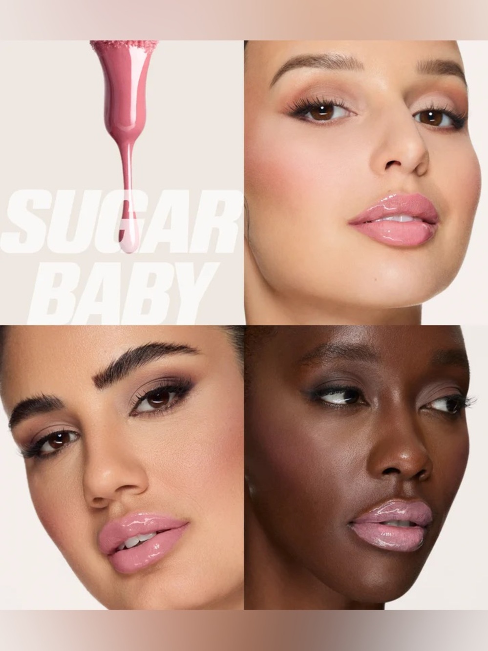 Huda Beauty Sugar Baby Faux Filler Lip Gloss- light pink, high shine, blurring,